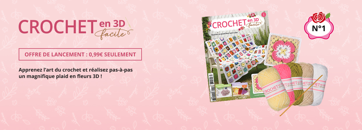 Crochet en 3D facile - Offre de lancement : 0,99€ seulement. Apprenez l’art du crochet et réalisez pas-à-pas un magnifique plaid en fleurs 3D ! Je fonce, nouvel onglet