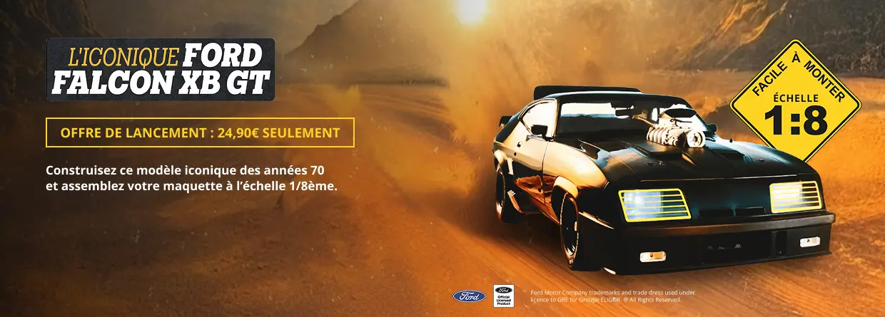 L’iconique Ford Falcon XB GT. Offre de lancement : 24,90€ seulement. Construisez ce modèle iconique des années 70 et assemblez votre maquette à l’échelle 1/8ème. Facile à monter, échelle 1/8ème. Je fonce, nouvel onglet