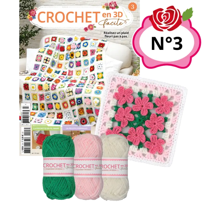 Le N°3 : Le fascicule + 3 pelotes pour réaliser le carré phlox
